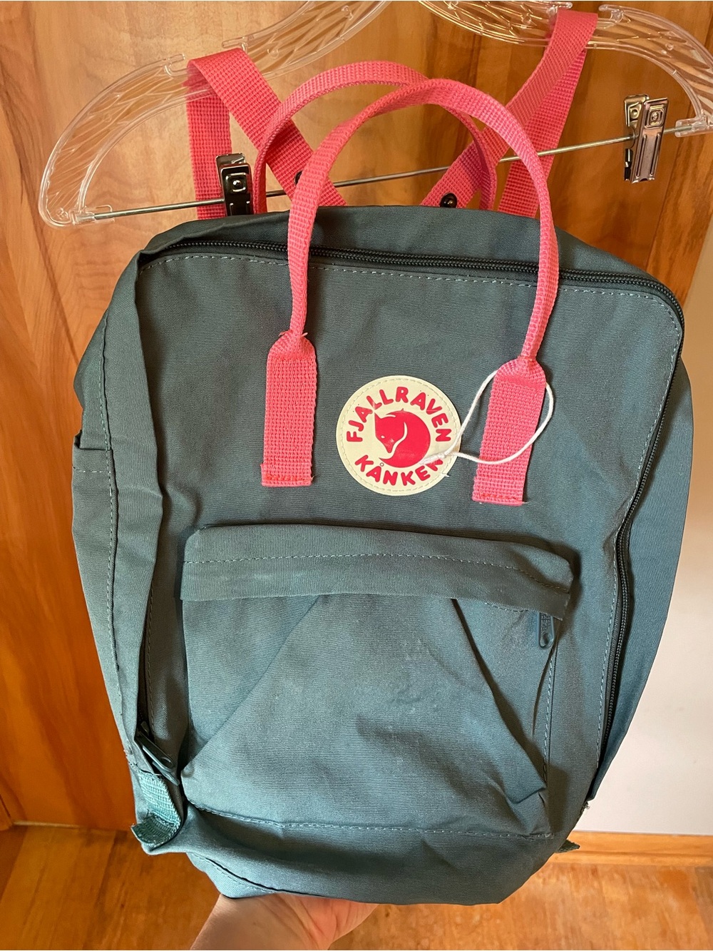 Kånken Mini Backpack in Teal with Pink Straps